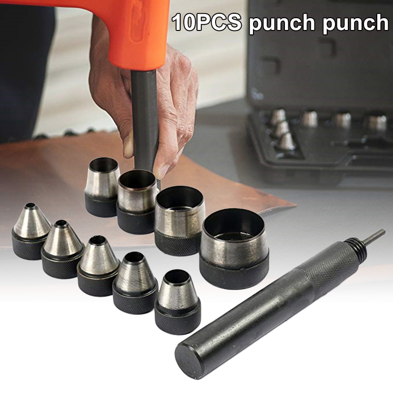 Interchangable Hollow Hole Punch Set with Handle Heavy Duty 10 Pcs Large Set  